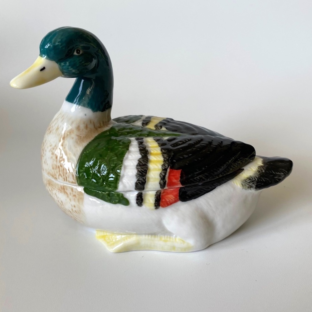 Ceramic Mallard Duck Trinket or Jewelry Box Vintage K's Collection
